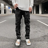 Aidase Streetwear Kanye Slim Fit Feet Coated Black Jeans Pants for Men Pocket Brushed Wax Tapered Pants Man Casual Cargo Jeans Y2k aidase-shop