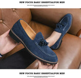 Men British Loafers Solid Color Faux Suede Stitches Round Toe Tassel Slip On Classic Fashion Business Casual Wedding Dress Shoes aidase-shop