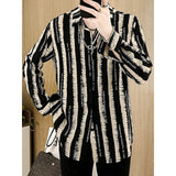 Aidase 2024 New Spring and Summer Casual Loose Fashion Trend Thin Flip Collar Letter Printed Stripe Long Sleeved Shirt for Men aidase-shop