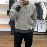 Korean Fashion Sweaters Slim Fit Autumn Winter Pullover Jumpers Men Crew Sweaters Warm Tops Men Casual Clothes Slim Fit aidase-shop