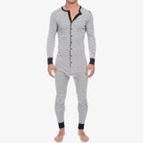 Aidase Autumn Clothing Men's Skinny One-Piece Pajamas Set Casual Striped O Neck Long-Sleeved Wholesale Romper Cotton Jumpsuit 2025 New aidase-shop