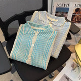 24.71Aidase Retro Striped Knitted Cardigan Short Sleeved Shirt for Men and Women Summer Trend Loose Casual Street Short Sleeved T-shirt Top aidase-shop