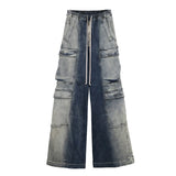 Aidase High Street Men's Jeans Fashion Vintage Wide Leg Gradient Denim Pants Trend Worn Out Streetwear Tide Overalls aidase-shop