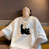 Aidase Men's Oversized T-shirts Cotton T Shirt White for Men Casual Summer Wear Cat Anime Print Fashion Tee Shirts Men Clothing aidase-shop