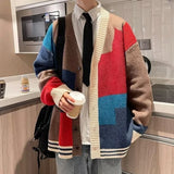 Aidase Men's Clothing Jacket Coat Cardigan Red Knit Sweater Male V Neck Splicing Plus Size Winter Trend Thick Classic New in aidase-shop