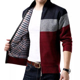 Spring Winter New Men's Cardigan Single-Breasted Fashion Knit  Plus Size Sweater Stitching Colorblock Stand Collar Coats Jackets aidase-shop