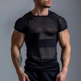 Aidase Sports Muscle Slim Elastic Mesh T Shirts Men Sexy Hollow Out See Through Breathable Top Men Summer Stylish Short Sleeve T-shirt aidase-shop