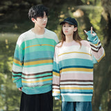 Aidase Autumn Striped Sweaters Men Korean Loose Streetwear Men's Pullovers Oversized Knitted Sweater Men Green Striped Sweater Women