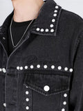 Aidase Pearl Rivet Denim Jacket Men Women Rendy Versatile Jacket Casual Fashion Spring Autumn Turn-down Collar High Street Short Coat aidase-shop