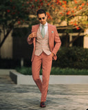 Aidase Coral Red Men Suit Tailor-Made 3 Pieces Blazer Plaid Vest Pants Tuxedo One Button Business Fashion Wedding Groom Prom Tailored aidase-shop