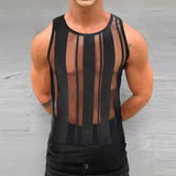 Aidase Sexy See Through Mesh Tank Tops Men Party Wear Slim Elastic Hollow Out Breathable Vest Men 2024 Summer Fashion O Neck Camisoles aidase-shop