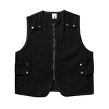 Aidase  Original Trendy Functional Denim Cargo Vest Washed Distressed Dark Vintage Round Neck Zipper Up Jeans Vests Couple aidase-shop