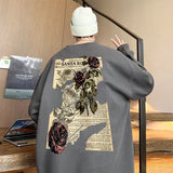 Aidase Autumn Rose Floral Print Sweatshirt Vintage West Coast Round Neck Pullover Top Loose Casual Hiphop Men Women Clothing aidase-shop