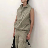 Aidase Men Y2k Functional Multi-Pocket Casual Hooded Vest 2024 New Genderless Fashion Loose Solid Color Sleeveless Tank Top Unisex aidase-shop