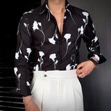 Aidase 2024 Summer Luxury Black White Flower Shirt For Men Long Sleeve Casual Business Dress Shirts Social Party Tuxedo Men Clothing aidase-shop