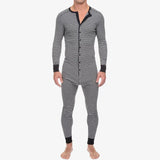 Aidase Autumn Clothing Men's Skinny One-Piece Pajamas Set Casual Striped O Neck Long-Sleeved Wholesale Romper Cotton Jumpsuit 2025 New