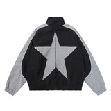 Aidase Retro Bomber Jacket Men Women Five-pointed Star Patchwork High Street Varsity Coats Oversized Harajuku Y2k Sport Outwear Autumn aidase-shop