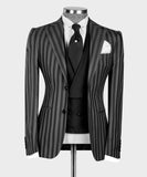 =Aidase Men's Suit 3 Pieces Blazer Vest Pants Peaked Lapel Single Breasted Tuxedo Wedding Groom Pinstripes Formal Tailored Costume Homme aidase-shop