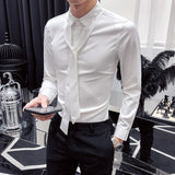 Aidase Royal Blue Dress Shirt For Men Autumn Korean Slim Shirt Men Wedding Shirts Vestido Social Streetwear Shirt Red White Men aidase-shop