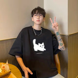 Aidase Men's Oversized T-shirts Cotton T Shirt White for Men Casual Summer Wear Cat Anime Print Fashion Tee Shirts Men Clothing aidase-shop