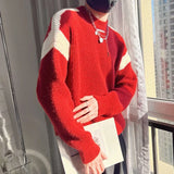 Aidase Knit Sweater Male Red Round Collar Graphic Pullovers Crewneck 2024 Men's Clothing Trend T Shirt Cigaret Aesthetic Meme Knitwears aidase-shop