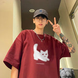 Aidase Men's Oversized T-shirts Cotton T Shirt White for Men Casual Summer Wear Cat Anime Print Fashion Tee Shirts Men Clothing aidase-shop