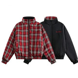 Aidase Vintage Double-sided Jacket Parka Men Women Cropped Plaid winter Thicken Stand Collar Loose Coat Street Outwear Lightweight New aidase-shop