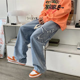 33.53Aidase American Retro Star Embroidery Jeans Men's Baggy Hip Hop Fashion Denim Pants New Casual Y2K Streetwear Straight Trouser aidase-shop