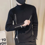 Aidase mens outfits Motorcycle Men's Clothing Turtleneck Pullovers Zipper Knit Sweater Male High Collar Zip-up Black Neck Y2k Streetwear A Heated