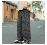 Aidase Summer Casual Pants Elastic Waist Straight Wide Leg Printed Pants Baggy Japanese Lightweight Trousers aidase-shop