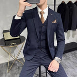 Aidase Fashion New Men's Boutique Business Slim Wedding Striped Double Breasted Suit Blazers Jacket Pants Trousers Vest 3 Pcs Set aidase-shop