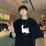 Aidase Men's Oversized T-shirts Cotton T Shirt White for Men Casual Summer Wear Cat Anime Print Fashion Tee Shirts Men Clothing aidase-shop