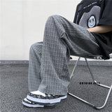 Aidase Summer/Autumn Plaid Pants Men Loose Casual Straight Trousers for Male/Female Harajuku Hip-hop Streetwear Wide-leg Mopping Pants aidase-shop