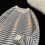 Korean Slouchy Style Striped Sweatshirt Unisex O Neck Top Street Women Clothes Casual Loose Long Sleeve Sweatshirts Pullover