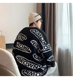 Korea Fashion Sweatercoat Round Neck Knit Shirt Men's Sweater Street Letter Printed Harajuku Tops Baggy Male Pullovers Shirt aidase-shop