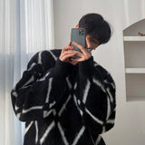 Plush Plaid Sweater Men's Outer Wear Korean Style Trendy Loose Thickened Warm Sweater Couple Pullover Sweater Niche Sweatshirt aidase-shop