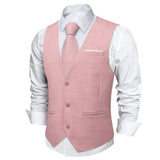 Aidase Men Vest Pink Solid Necktie Pocket Square Cufflinks Set Wedding Party Business Men's Waistcoat aidase-shop