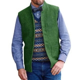 Aidase Herringbone Men Vest Blue Stand Collar Wedding Tweed Male Gentleman Business Waistcoat For Wedding Banquet Set aidase-shop