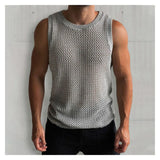 Aidase Men's Sexy See-through Mesh Vest Top T-shirt Casual Mesh Transparent Sleeveless Top Vest Beach Muscle Men Super Cool Clothing aidase-shop