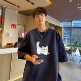 Aidase Men's Oversized T-shirts Cotton T Shirt White for Men Casual Summer Wear Cat Anime Print Fashion Tee Shirts Men Clothing aidase-shop