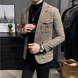 Aidase Spring Men Plaid Blazers British Printed Wedding Business Casual Blazer Suit Jacket Male Formal Blazers Plus Size S-3XL aidase-shop