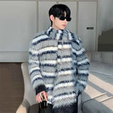 Winter Men's Sweater Niche Design Striped Contrast Color Pullovers Heavy Woolen Scarf Loose Mink Velvet Knitwear aidase-shop