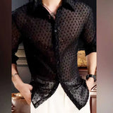 Aidase Fall Vintage Fashion Black Dress Shirt Man Shirt Men's Hollow Mesh Lace Long Sleeve Loose Casual Shirts Male Streetwear aidase-shop