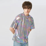 Aidase  Men T Shirt Shiny O-neck Short Sleeve Streetwear Loose Fashion Camisetas Summer Pockets Party Casual Tee Tops S-5XL aidase-shop