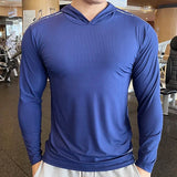 Aidase Gym Men T Shirt Casual Long Sleeve Slim Tops Tees Elastic T-shirt Sports Fitness Thin Comfort Breathable Quick Dry Hooded aidase-shop