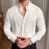 Aidase Spring Leisure British Business Shirt Design British Men Cuba Collar Slim Solid White Shirt Camisa Social Masculina Men Shirt aidase-shop