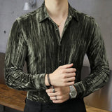 Aidase Solid Color Simple Shirt Pleated Slim No Iron Shirt Men Camisa Hombre Shirt Long Sleeve Fashion Business Formal Dress Shirt aidase-shop