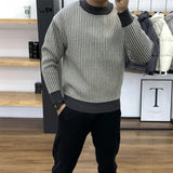 Korean Fashion Sweaters Slim Fit Autumn Winter Pullover Jumpers Men Crew Sweaters Warm Tops Men Casual Clothes Slim Fit aidase-shop