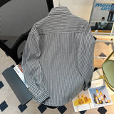 Aidase  Japanese oversize Striped Shirt Men's Korean Fashion Long-sleeved blouse Pocket Decoration College Style Versatile Top aidase-shop