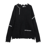 Aidase Knitted Sweaters for Men Crewneck with Holes Man Clothes Torn Pullovers Round Collar Black Long Korean Fashion Tops Order Baggy aidase-shop